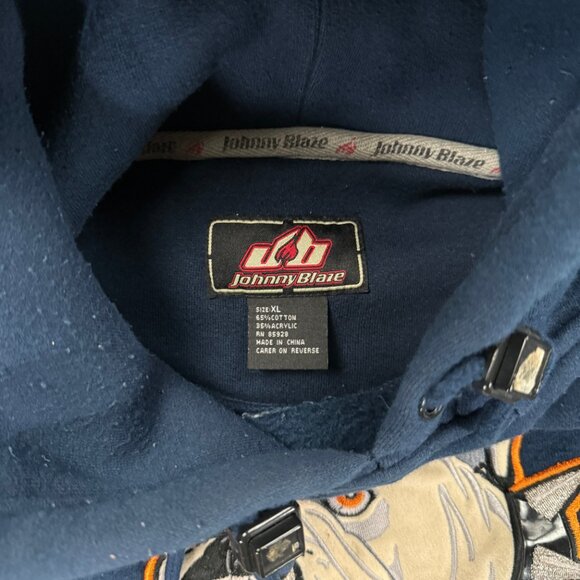 VTG Johnny Blaze Bulldog Hoodie Embroidered Graphic Navy Pullover Size XL - Picture 12 of 13